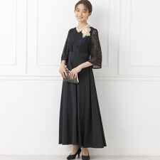結婚式/パーティー/【kaene】ボトルネック レース切り替えロング 