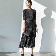 【chaco】カットジャガード ドレスワンピース/結婚式/お呼ばれ/パーティー/クルーズ/発表会