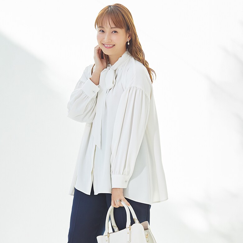 フォルムフォルマ form forma 【藤本美貴さん×formforma】単品 ボウタイ付きブラウス/洗える/セレモニー/卒入学式 （アイボリー） 藤本美貴さん×formforma】単品ボウタイ付きフリルブラウス