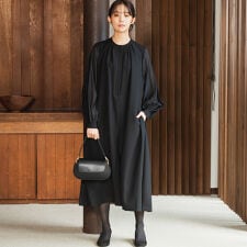 【喪服・礼服】バンドカラー異素材ワンピース