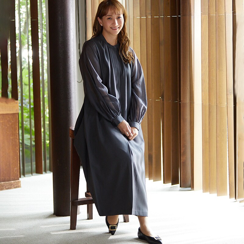 藤本美貴さん×formforma】バンドカラー異素材ワンピース/卒業式/入学式