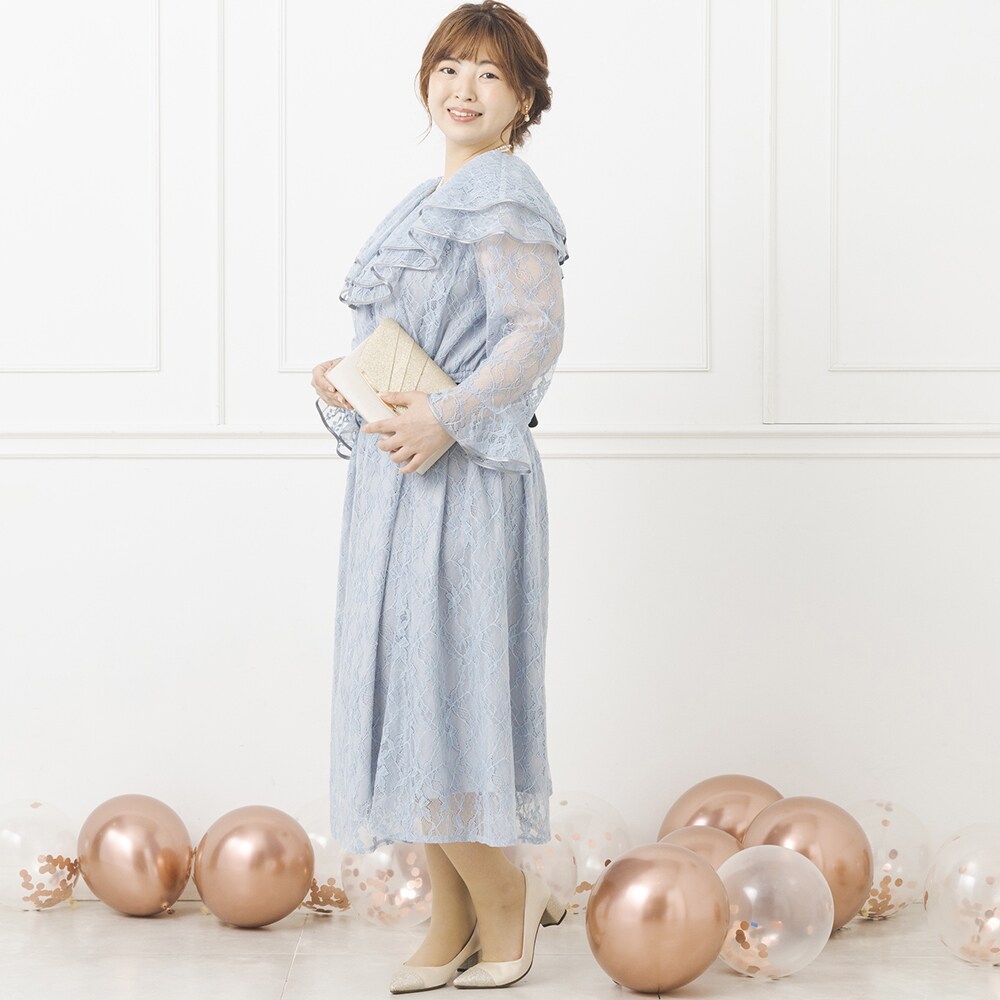 ドレス　結婚式　２点セット　大きいサイズ　ブラック　レース　3L 4L フリル form forma ドレス 「大きいサイズ」ビックフリルレースドレス