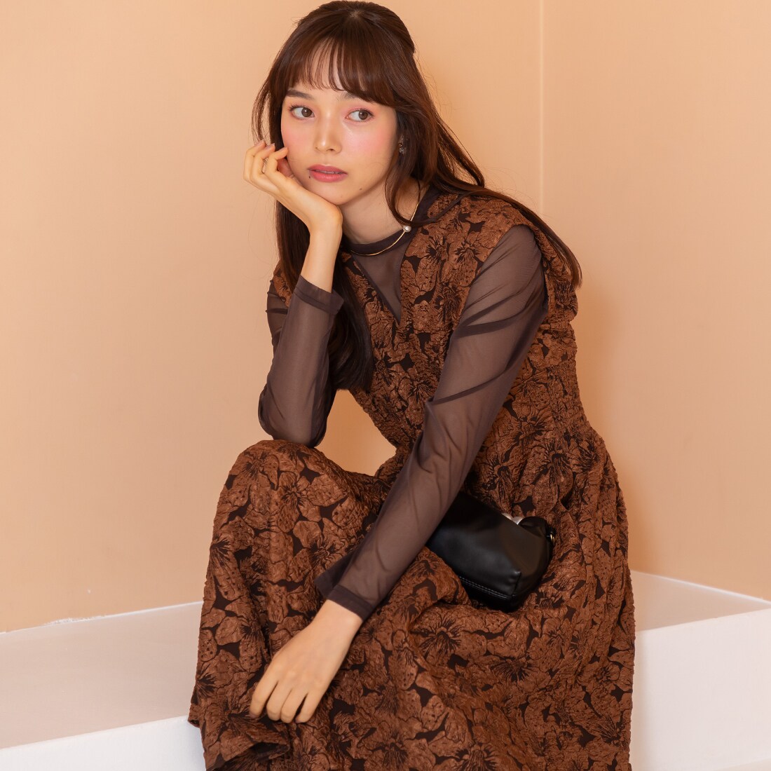 ★新品★formforma シャーリングリボンボレロ×ダイヤ柄キラキラドレス フォルムフォルマ form forma 【formformaオリジナル