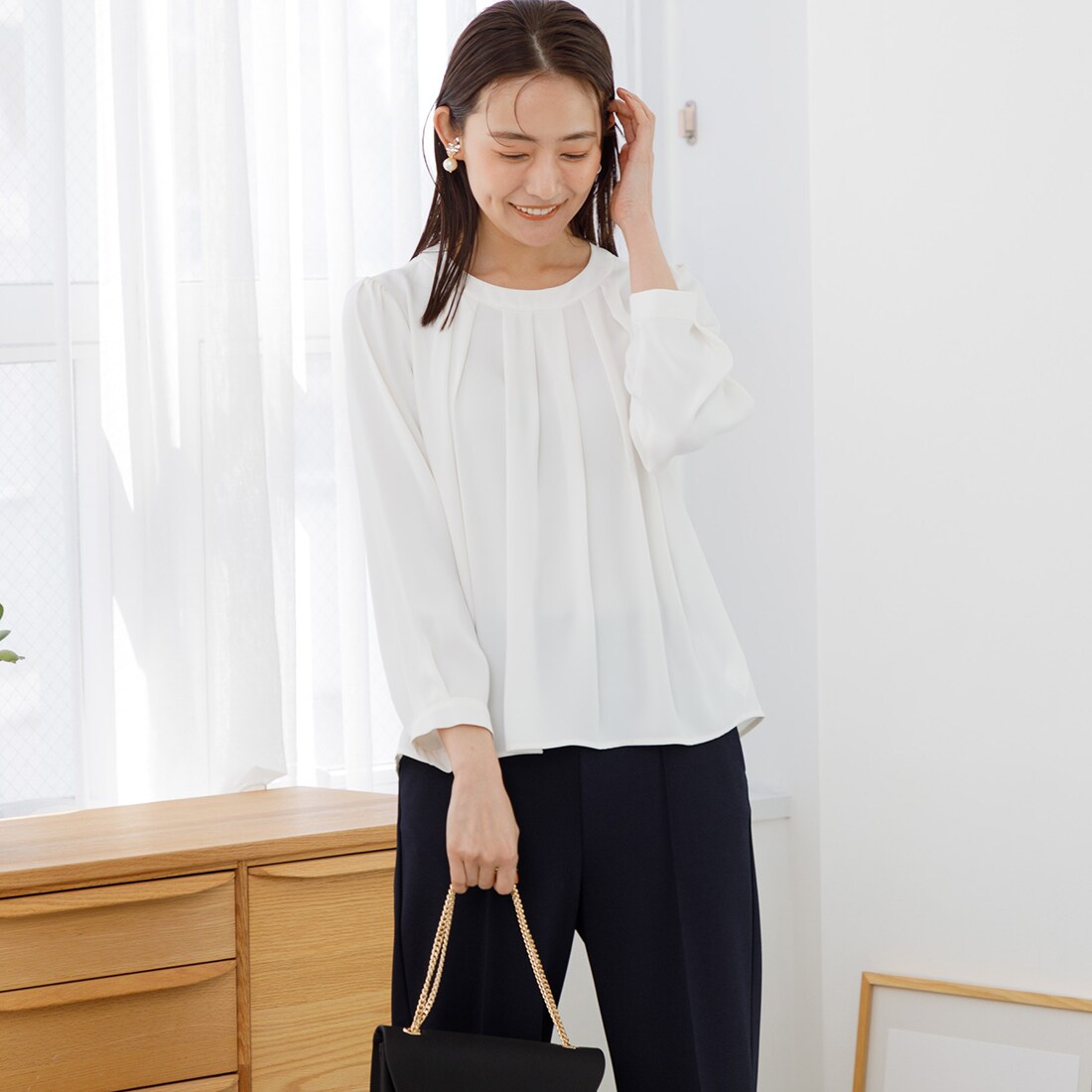 【新品・タグ付き】♡LANVIN en Bleu ビッグカラーブラウス フェイクレザービックカラーブラウス | ランバン オン ブルー