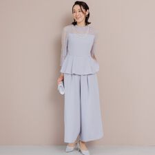 スリットスリーブ ペプラムブラウス×ワイドパンツ /セットアップ/結婚式/パーティー