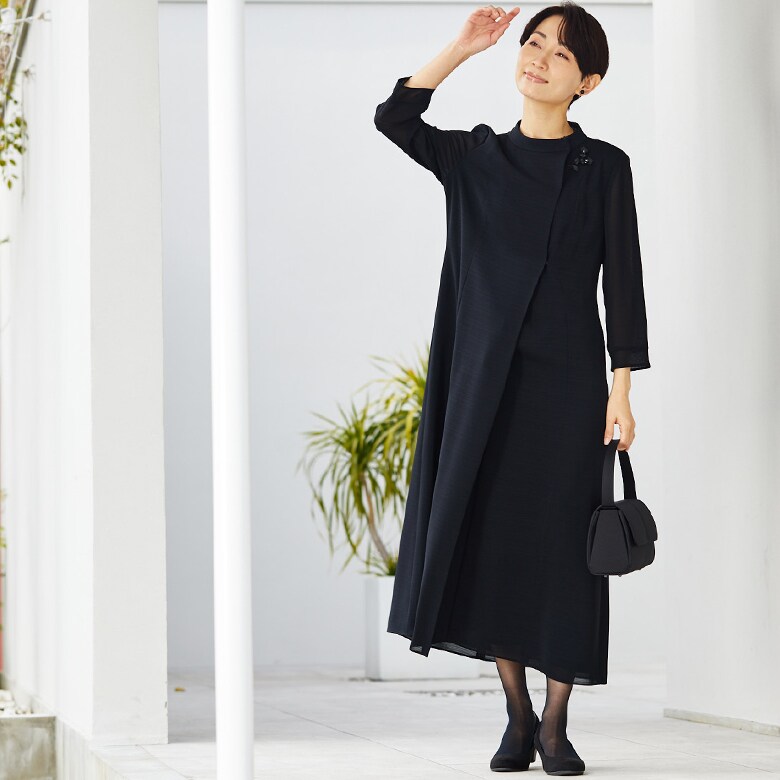 【喪服・礼服】絽ランダムボーダー/ワンピース/ブラックフォーマル