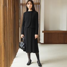 ≪前開き≫ロールカラージャケット＆セミフレアワンピース/喪服・礼服/ブラックフォーマル