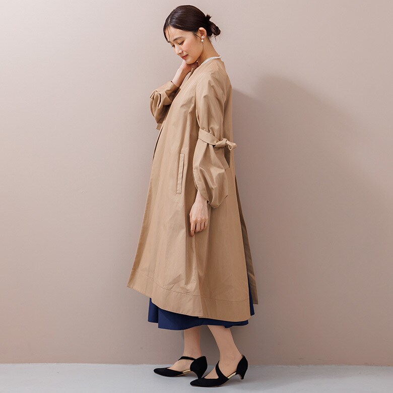 troisieme chaco】ノーカラーコート/結婚式/パーティー/お呼ばれ