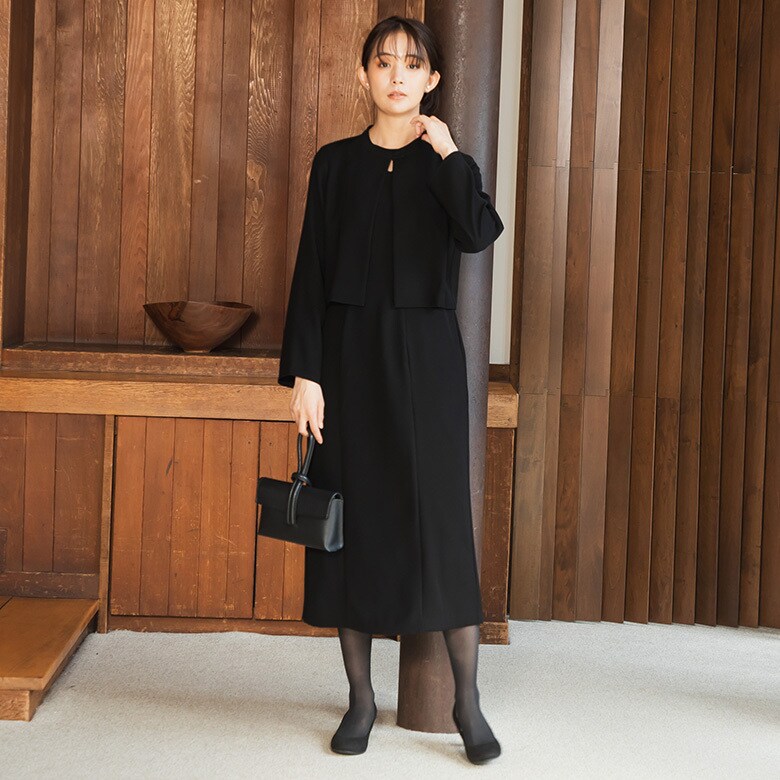 ブラックフォーマル】【サイズ展開】カラップレース使い丸衿ワンピース