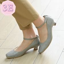【3E】幅広ゆったり3Wayスクエアトゥストラップパンプス(3.0cmヒール)ラクチンきれいシューズ