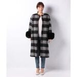 Loulou Willoughby】モノトーンシャギーチェックファーツキコート 
