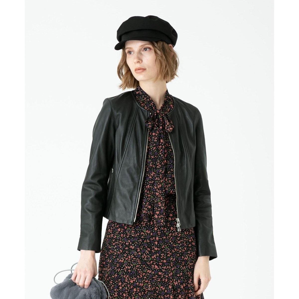 allureville レザークルーネックブルゾン レザークルーネックジャケット|allureville OFFICIAL SITE