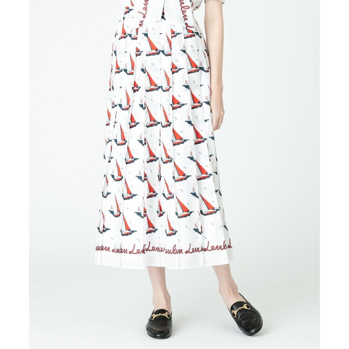 【美品】LOULOU WILLOUGHBY ヨットプリントプリーツスカート 新品未使用 【LOULOU WILLOUGHBY】ヨットプリントプリーツスカート
