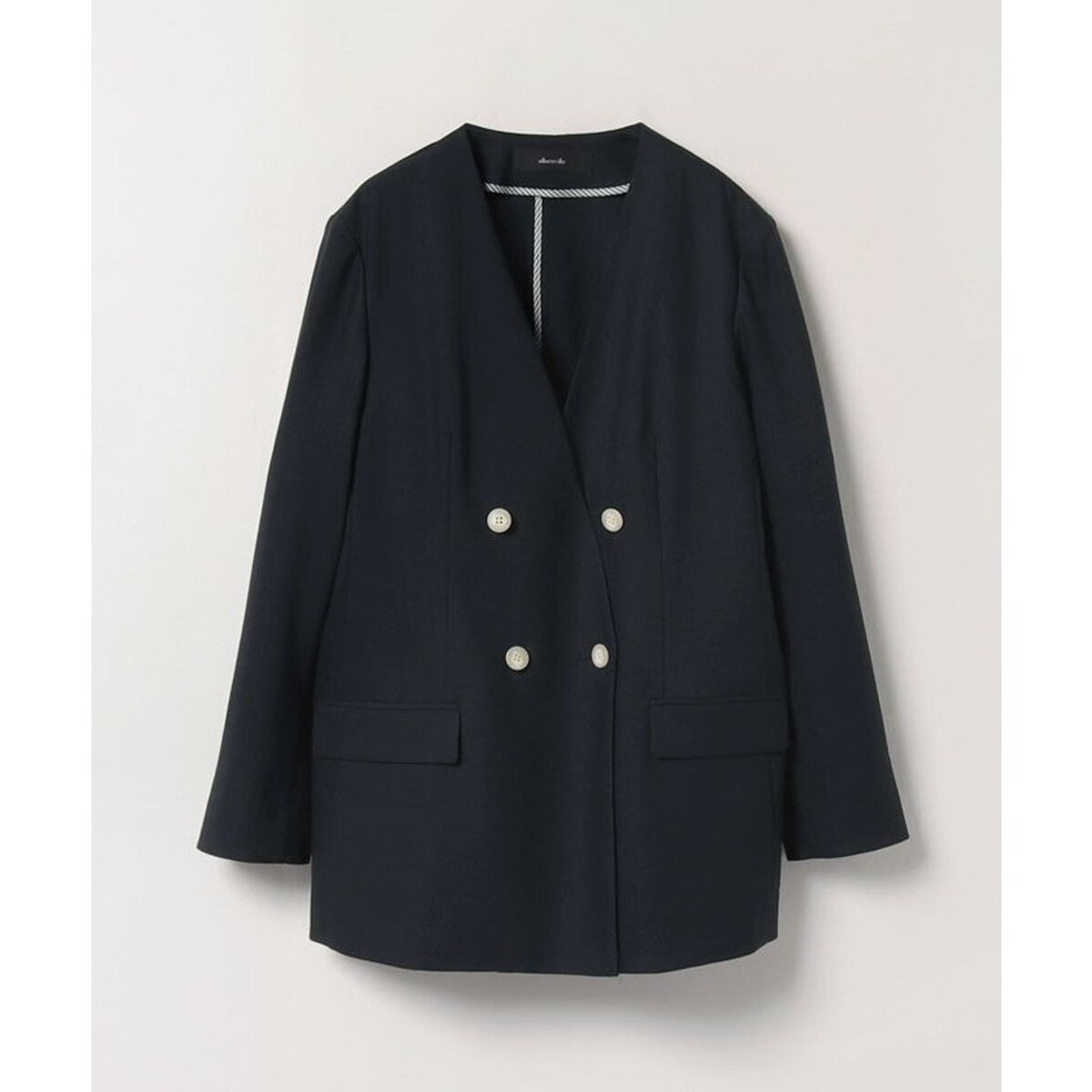 リネンストレッチノーカラーダブルジャケット | アルアバイル