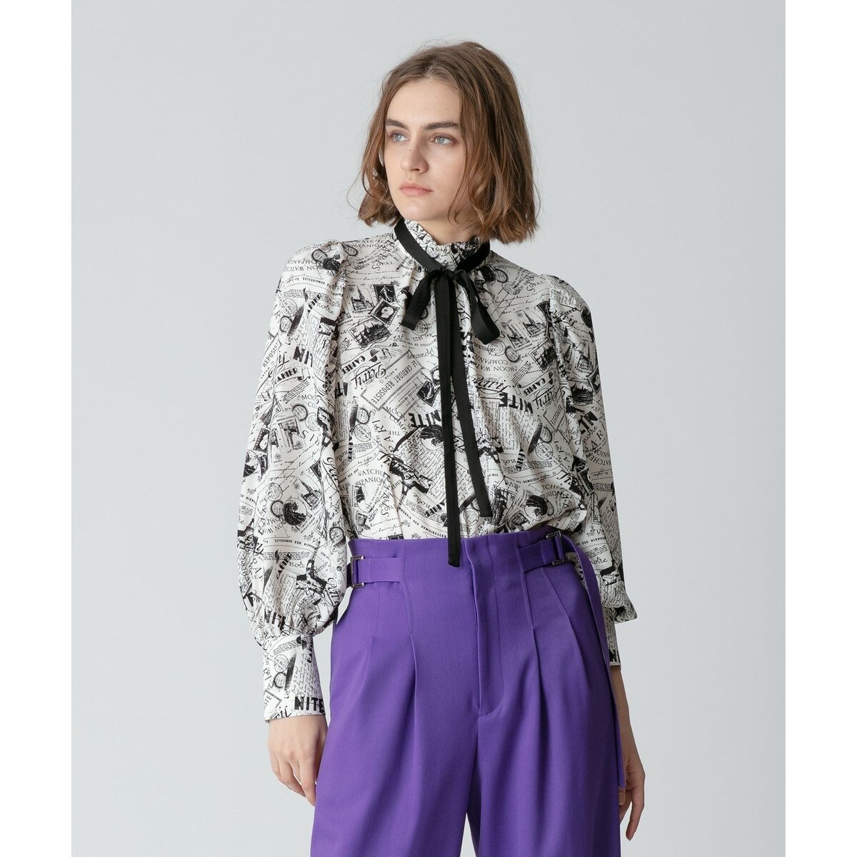 allureville - allureville PARISナイトプリントハイカラープラウス PARISナイトプリントハイカラープラウス|allureville OFFICIAL