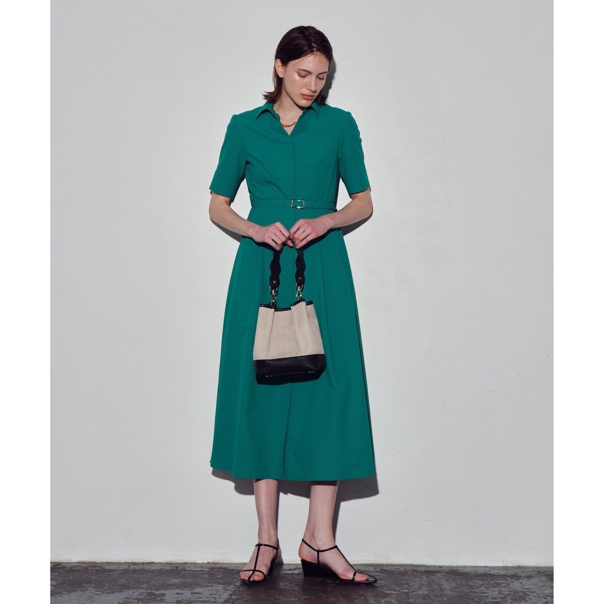 ☆allureville ロングワンピース Aライン フレア ドレス ベルト 赤