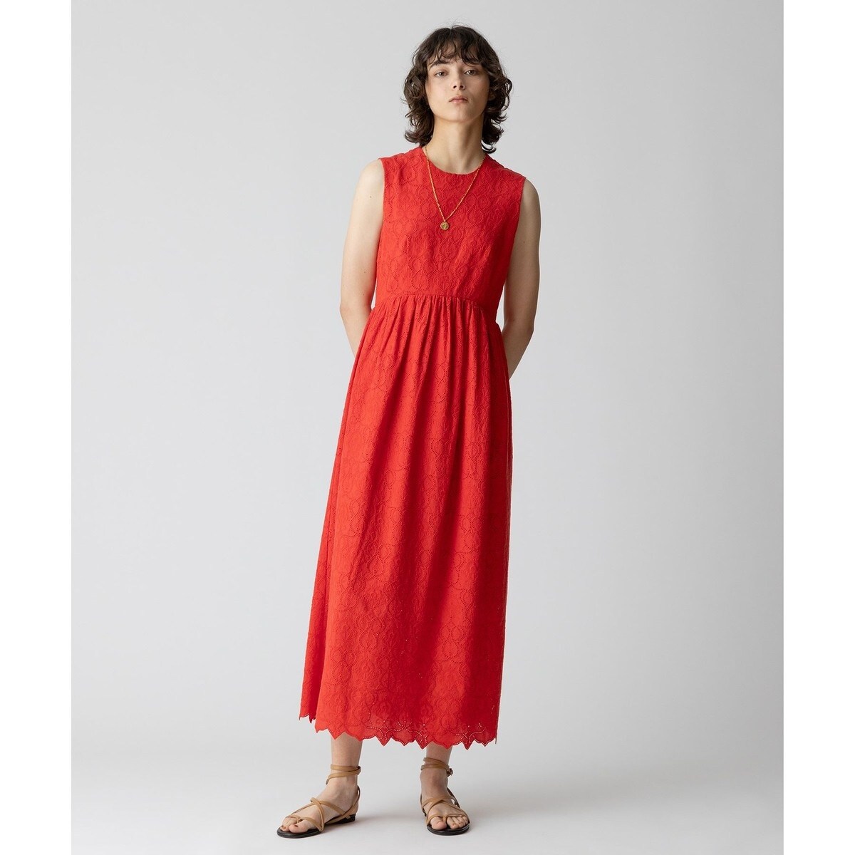 ☆allureville ロングワンピース Aライン フレア ドレス ベルト 赤