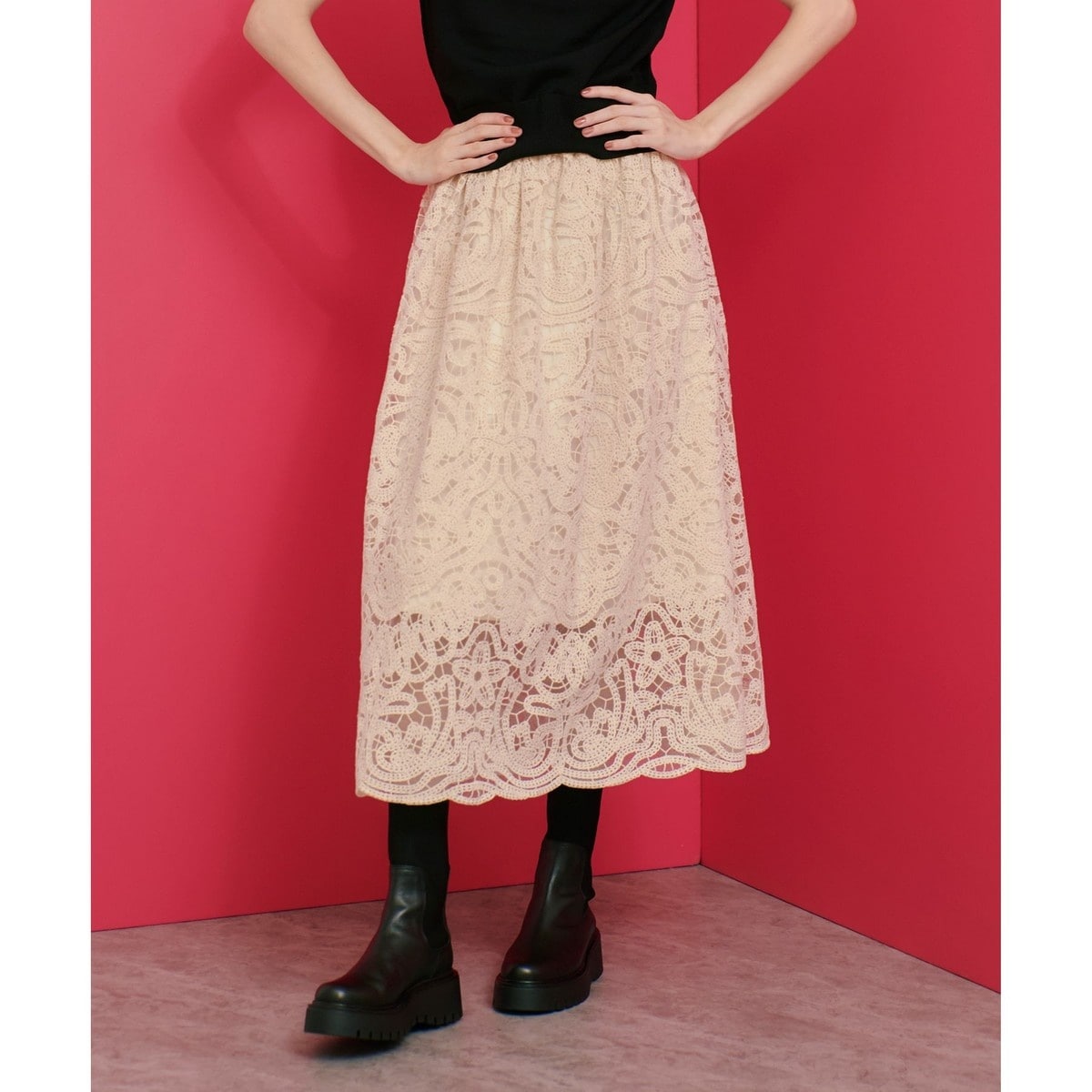 美品　ルルウィルビー　フラワーチュールドットギャザー　スカート　ロング Loulou Willoughby】フラワーチュールドットギャザースカート