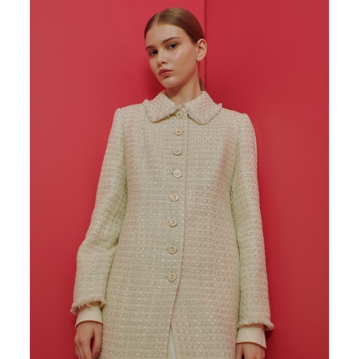 LOULOU WILLOUGHBY】モノトーンツイードロングコート | ルルウィルビー