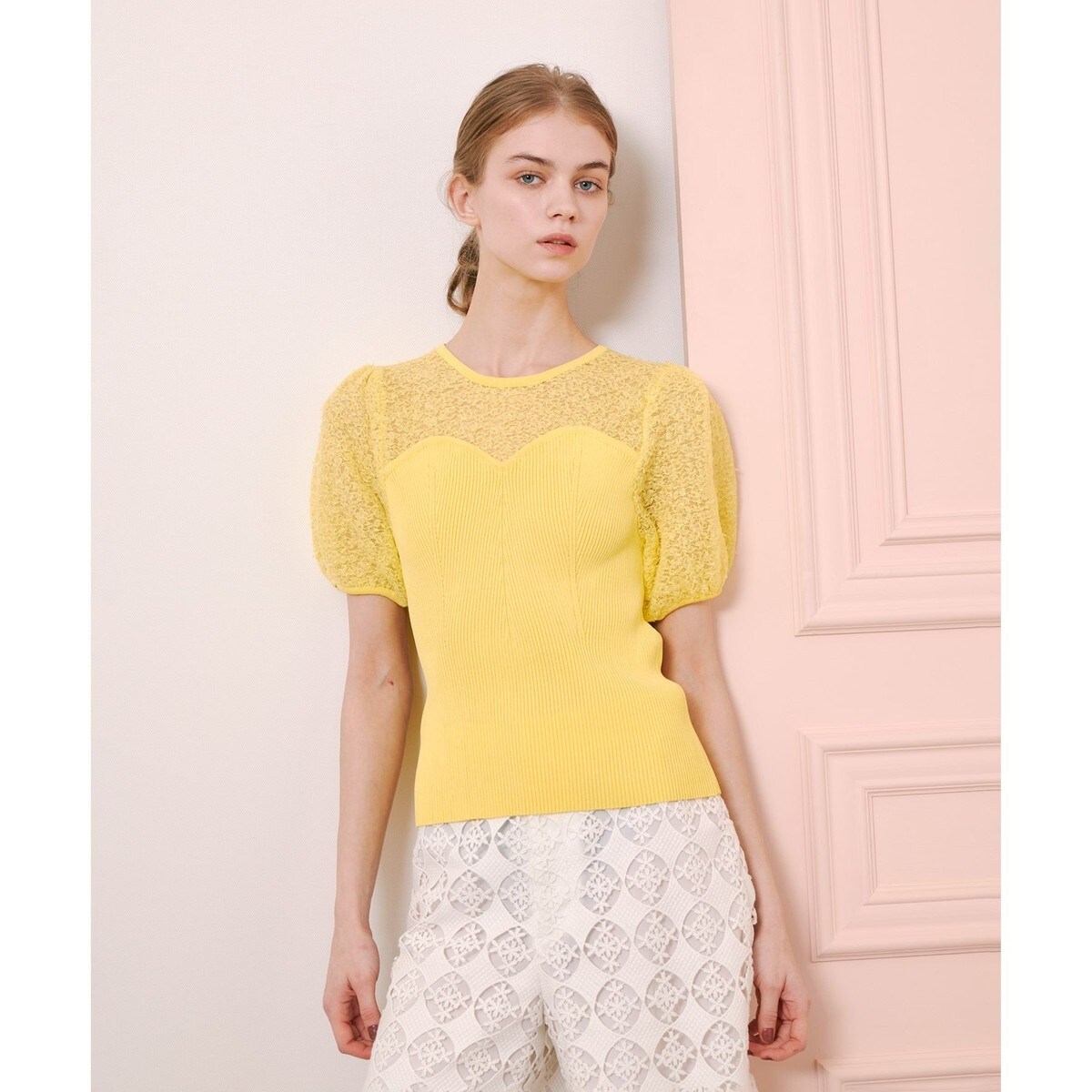 美品 25SS LOULOU WILLOUGHBY ルルウィルビー レーシーニットビスチェプルオーバー 半袖 カットソー 21251016120 サイズ2 イエロー レディース 古着 中古 USED LOULOU WILLOUGHBY - 美品 25SS LOULOU WILLOUGHBY ルルウィルビー