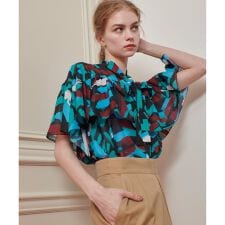 【LOULOU WILLOUGHBY】ブラッシュプリントブラウス