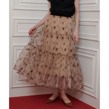 【LOULOU WILLOUGHBY】オーガンジーフラワー刺繍スカート