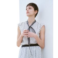 パネルドットプリントボウタイブラウス
