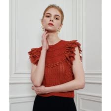 【LOULOU WILLOUGHBY】レースフリルニットプルオーバー