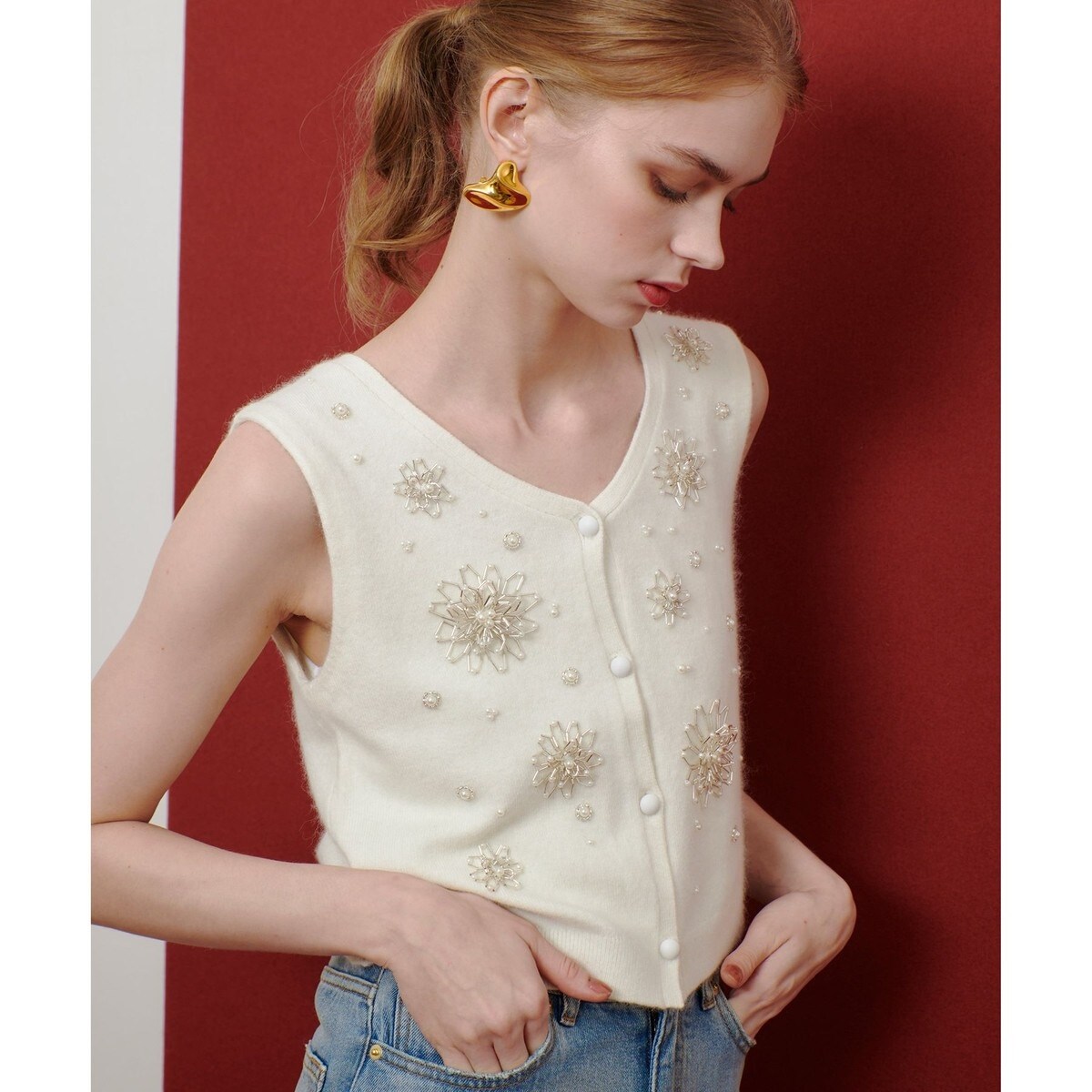 LOULOU WILLOUGHBY】エンブロイダリークチュールハイネックプル