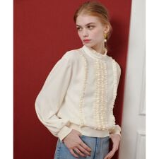 【LOULOU WILLOUGHBY】スタンドフリルシャーリングブラウス