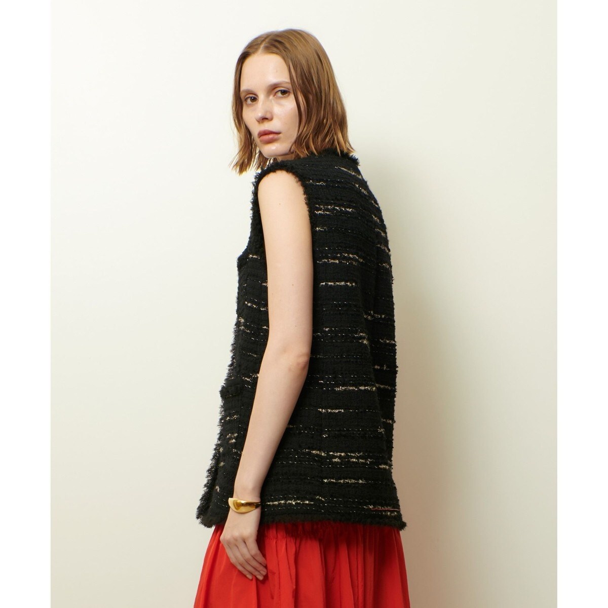 allureville ノンウール　ツイード　ジレ ノンウールツイードフリンジジレ|allureville OFFICIAL SITE
