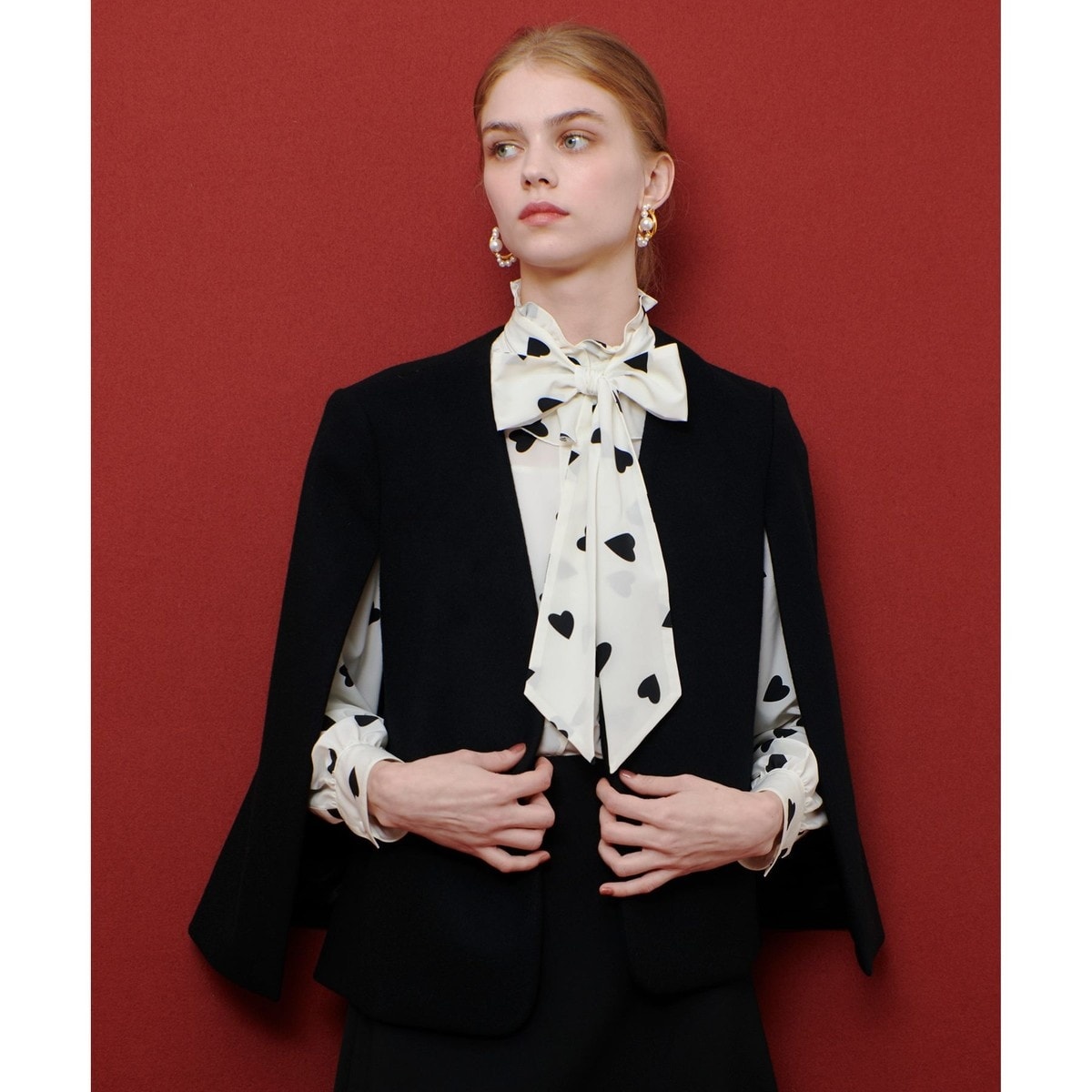 ルルウィルビー Louｌou Willoughby 長袖 ボウタイブラウス WEB限定【LOULOU WILLOUGHBY】デシンハートプリントボウタイ