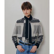 幾何プリントボウタイブラウス