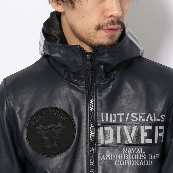 直営店限定】フードレザージャケット フロッグマン／HOODED