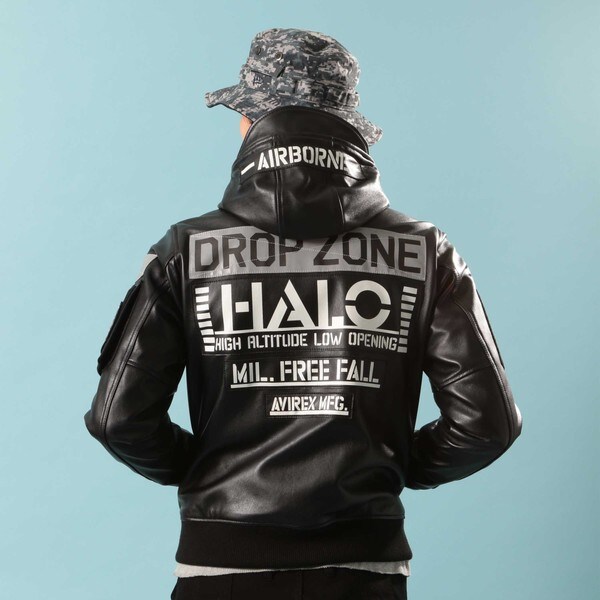 Avirex Military Camp/レザー フーディー HALO XXL レザー フーディー ハロ／LEATHER HOODIE HALO