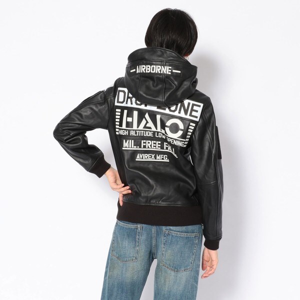 ウイメンズ レザー フーディー ハロ／LEATHER HOODIE