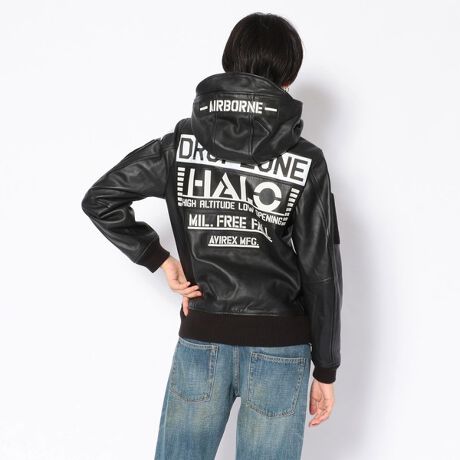 ウイメンズ レザー フーディー ハロ／LEATHER HOODIE 