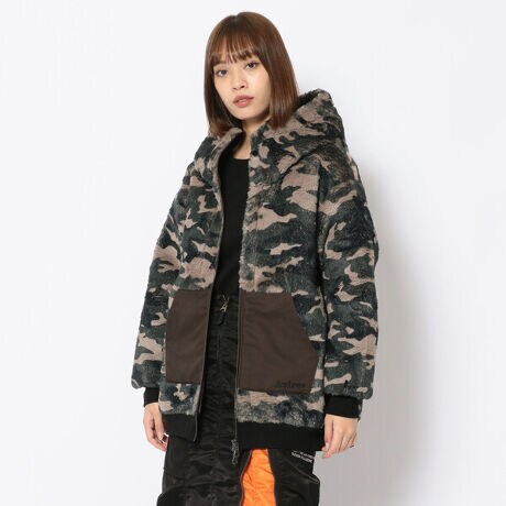 カモプリント シャギーボンディング ジップフーディー／ CAMO 