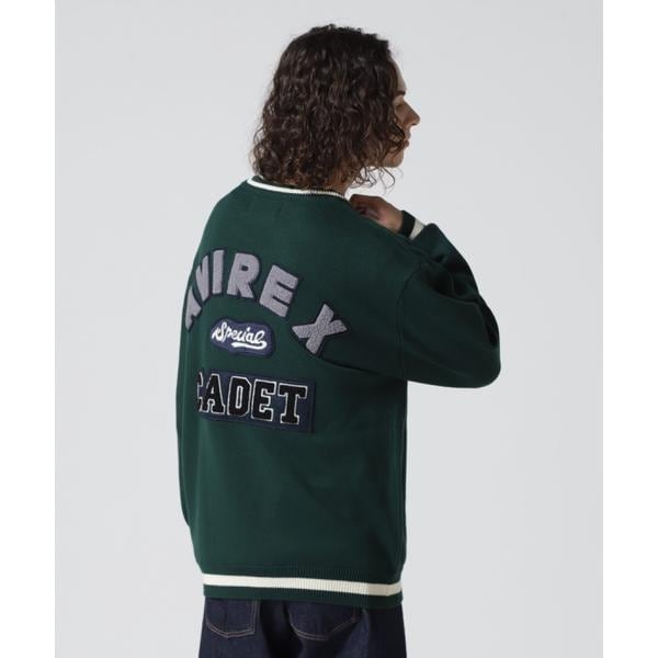 [}C]LETTERED CHENILLE PATCH CREW NECK SWEATER ^ ^[h V/ABbNXiAVIREXj _[NO[