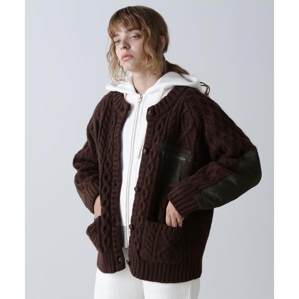 [�}���C]NYLON COMBI CABLE KNIT CARDIGAN�^�i�C�����R���r �P�[�u���j�b�g�J/�A���B���b�N�X�iAVIREX�j �u���E��