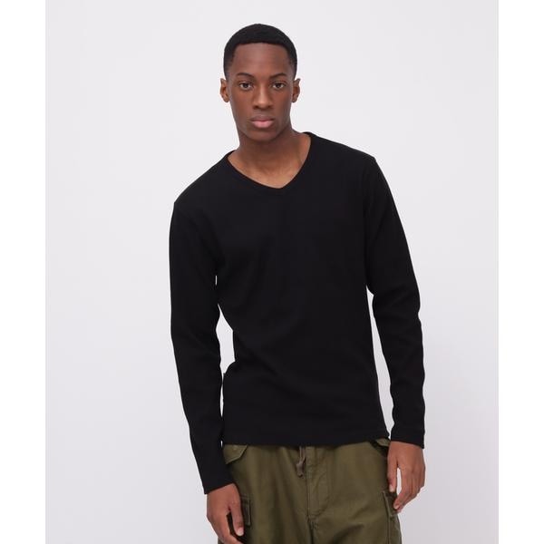 《DAILY／デイリー》MINI WAFFLE V NECK T-SHIRT／ミニワッフル 長袖 V