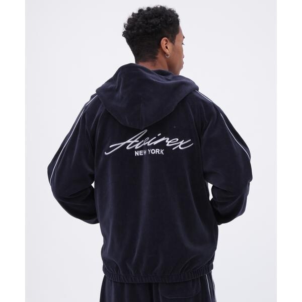 VELOUR ZIP PRAKA CURSIVE LOGO ／ ベロア ジップ パーカー カーシブロ