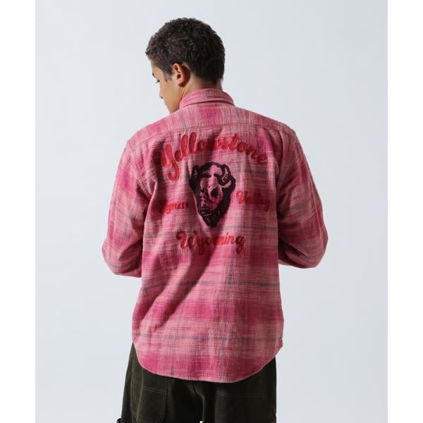 [}C]BLEACH WASHED NEP CHECK SHIRT hYELLOW STONEh/ABbNXiAVIREXj sN