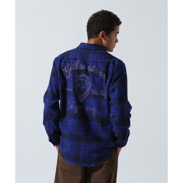 [}C]BLEACH WASHED NEP CHECK SHIRT hYELLOW STONEh/ABbNXiAVIREXj lCr[