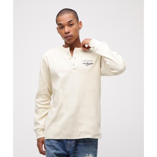 [}C]scXtHONEYCOMB WAFFLE HENRY NECK NAVAL T-SHIRT/ABbNXiAVIREXj i`4