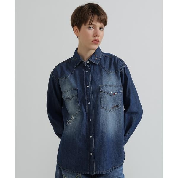 WOMAN》DENIM SHIRT WITH GRAFFITI PRINT | アヴィレックス(AVIREX