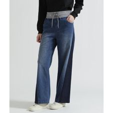 WAIST RIB COLOR BLOCKED DENIM PANTS