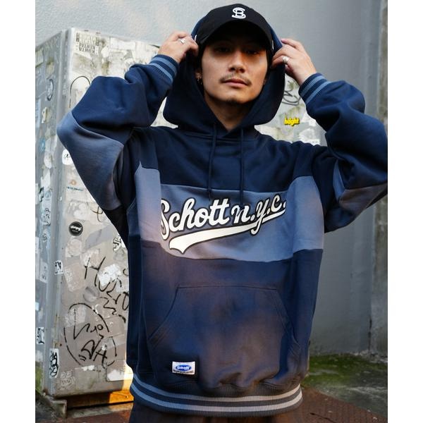 LINE RIB HOODED PANELED SWEAT／ラインリブ パネルパーカー