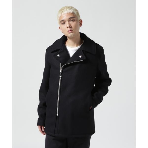 Schott メルトン　ウール　ジップアップ　ピーコート　現行　スタースタッズ 766US MELTON ZIP UP P-COAT／メルトン ジップアップ ピーコート