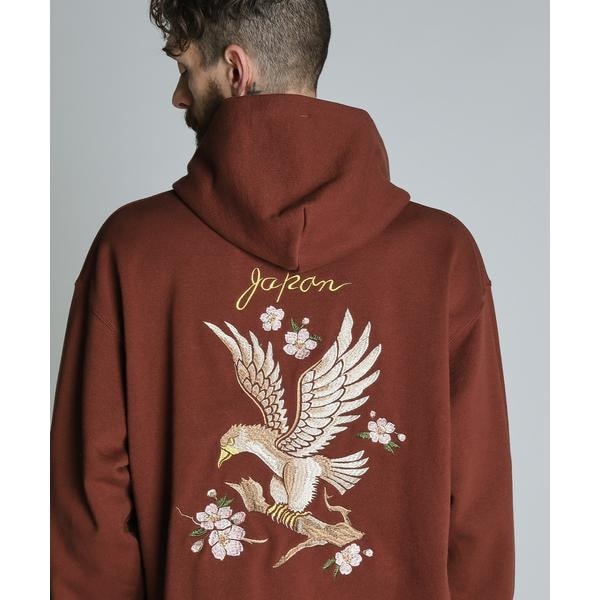 [}C]EMB. CHERRY BLOSSOM JAPAN EAGLE HOODED SWEAT^`F[u/VbgiSchottj uE